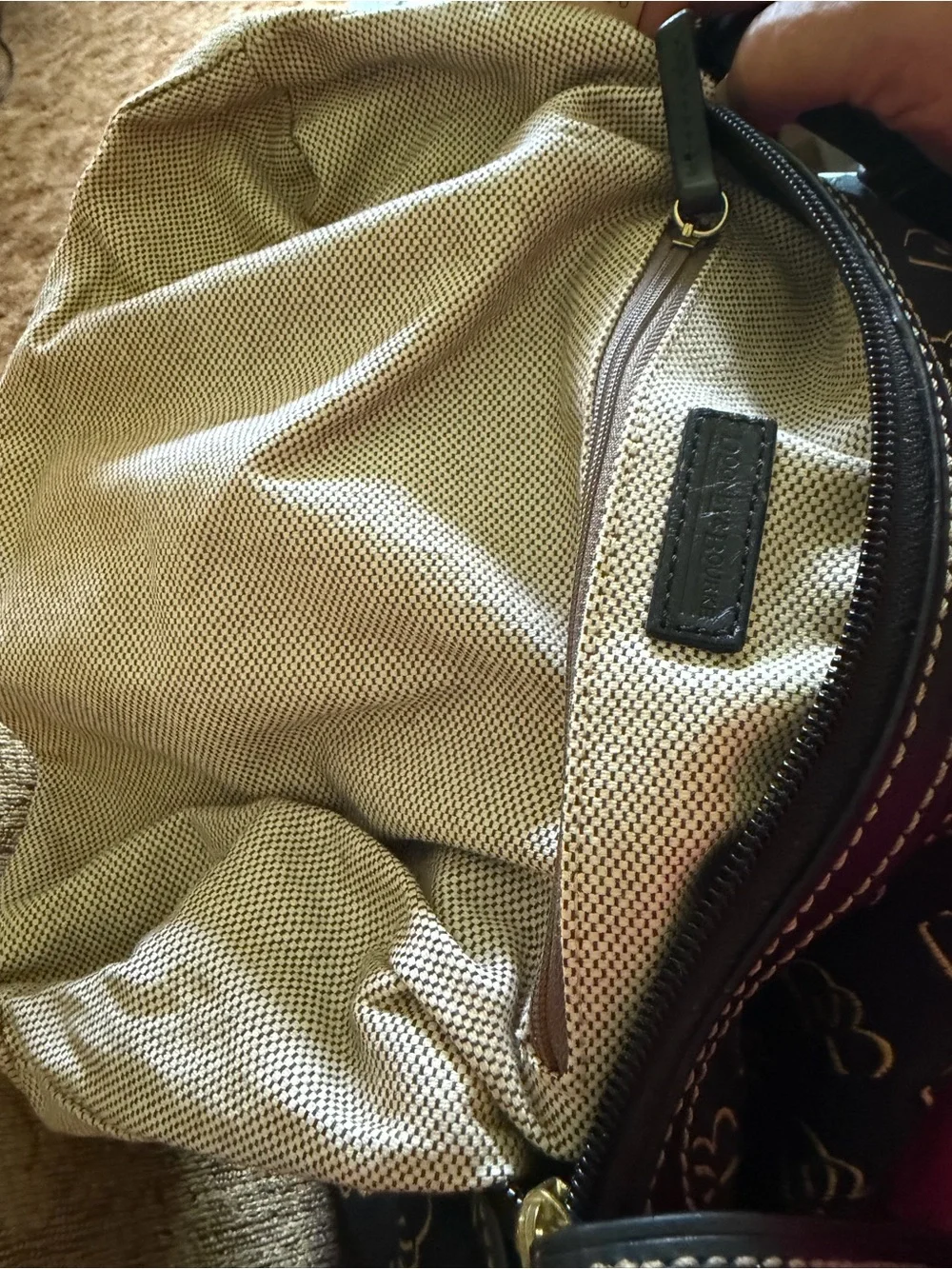 Dooney & Bourke Black with Gold Monogram Hobo Bag